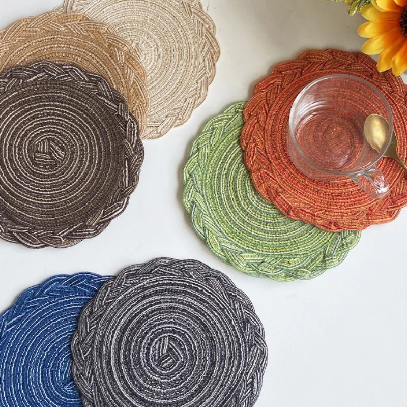 Set De Table Vinyle Rond Tissé Naturel Et Lavable