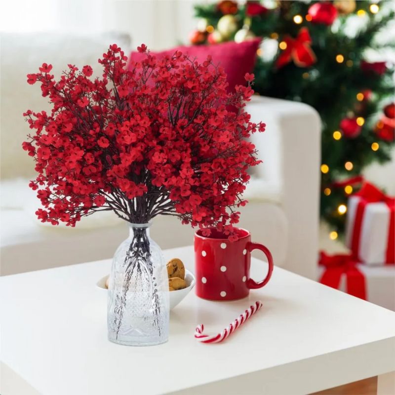 Fleur Artificielle Rouge En Branche Florale Délicate