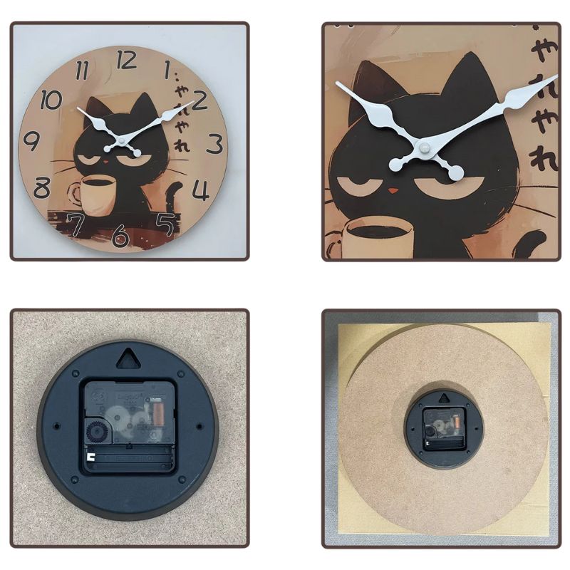 Horloge En Bois Murale Avec Illustration Chat Noir