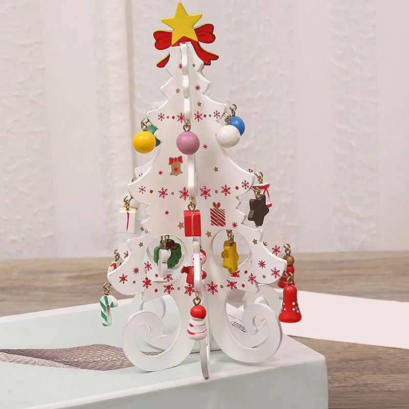 Mini Sapin de Noël en Bois Naturel avec Décorations