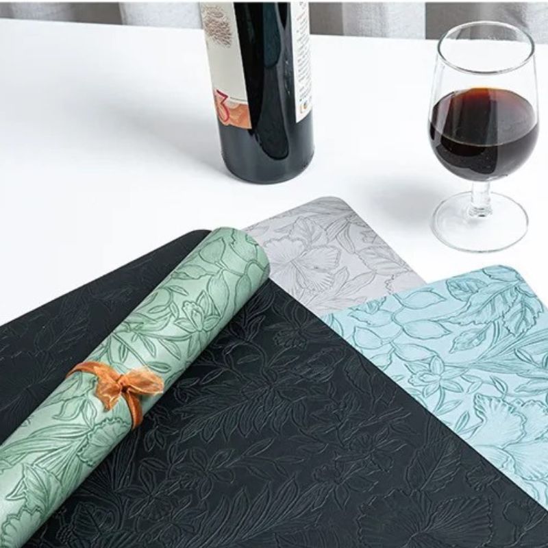 Set De Table Cuir Motif Floral Imperméable Et Antidérapant