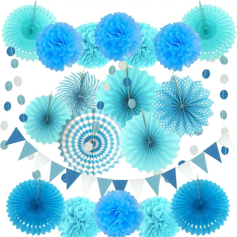 Décorations Festives Guirlande De Fleurs En Papier Avec Pompons Et Éventails