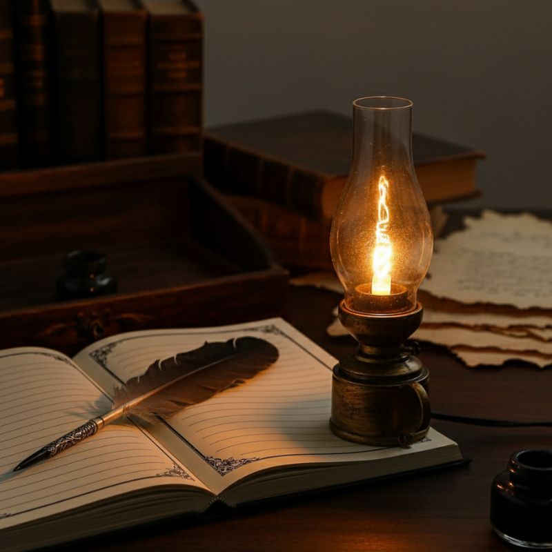 Éclairage de Table Vintage à LED Imitation Lanterne à Pile
