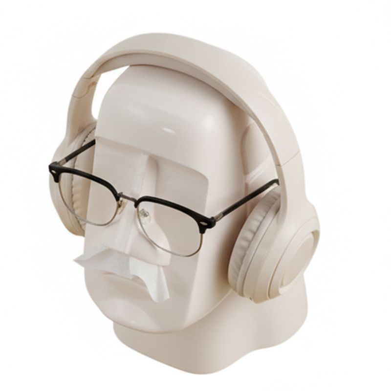 Sculpture Moai Design Avec Casque Audio Et Lunettes Modernes