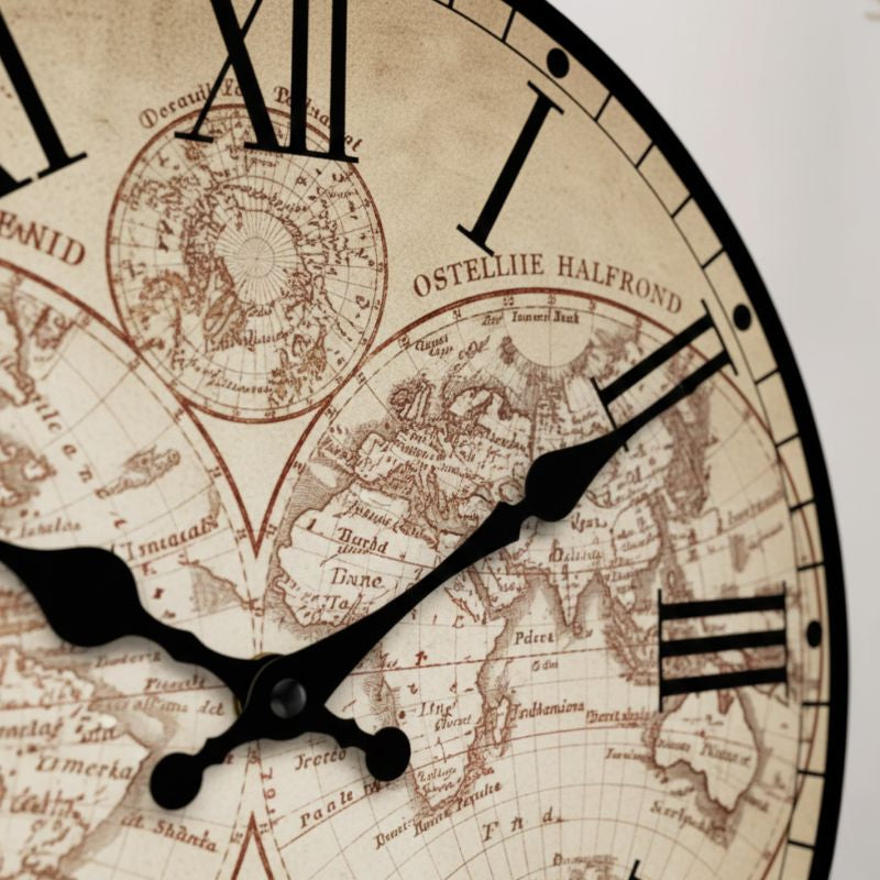 Horloge Monde En Bois Avec Design Carte Géographique Vintage
