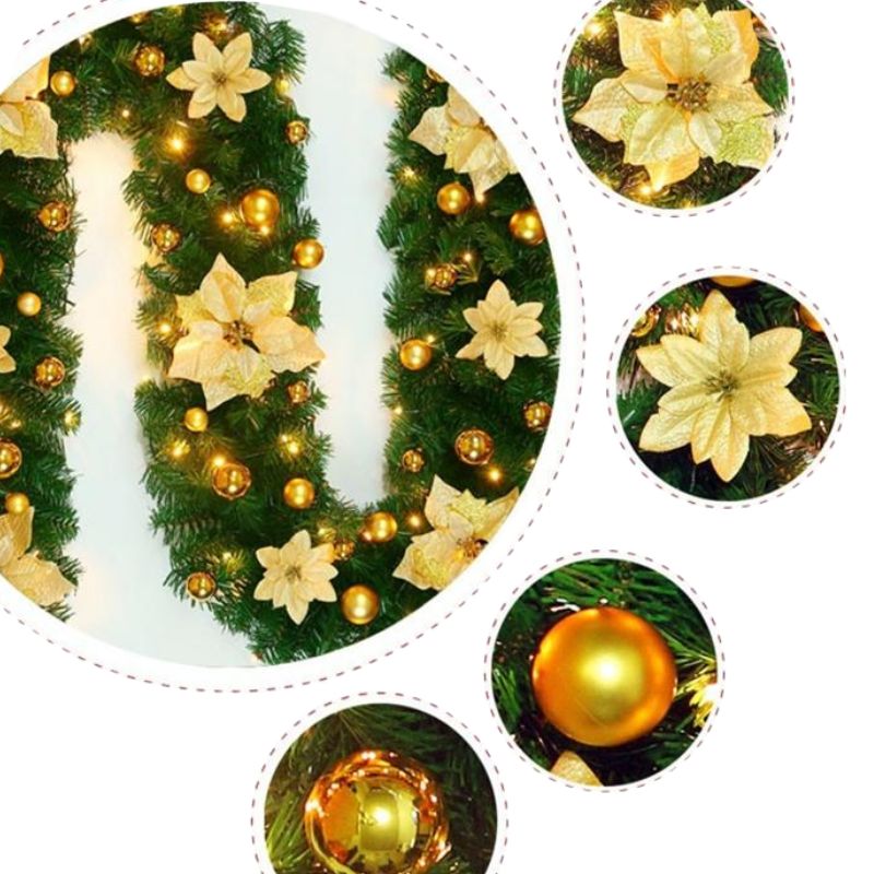 Guirlandes de Noël Lumineuses avec Boules et Fleurs Décoratives