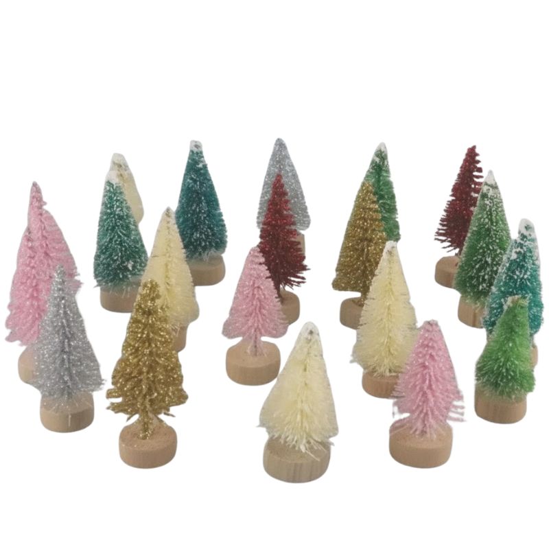 Sapin En Bois Mini Avec Neige Artificielle Lot de 12 Pièces