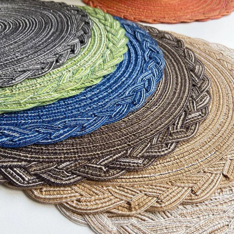 Set De Table Vinyle Rond Tissé Naturel Et Lavable