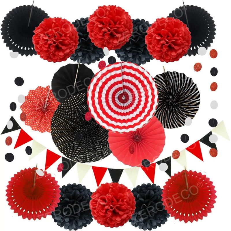 Décorations Festives Guirlande De Fleurs En Papier Avec Pompons Et Éventails