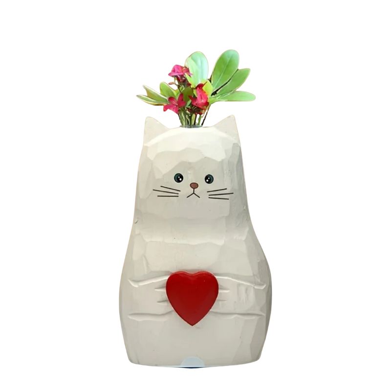 Vase en Bois Massif en Forme de Chat