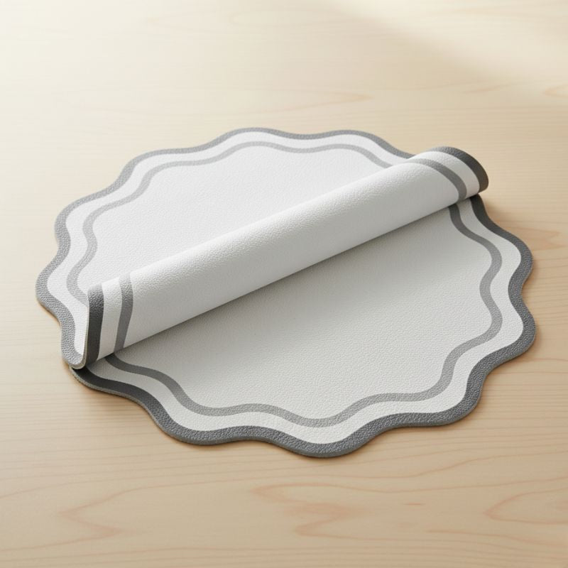 Set De Table Cuir Design Fleur Bord Ondulé