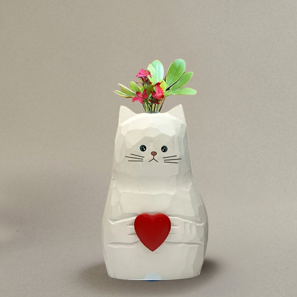 Vase en Bois Massif en Forme de Chat