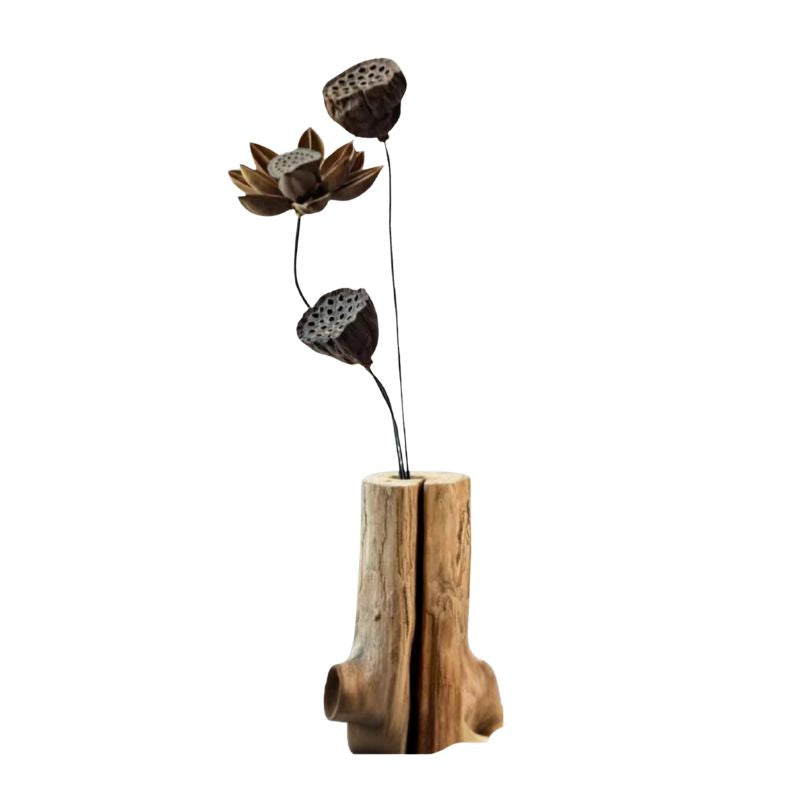 Vase en Bois Massif pour Fleurs Séchées