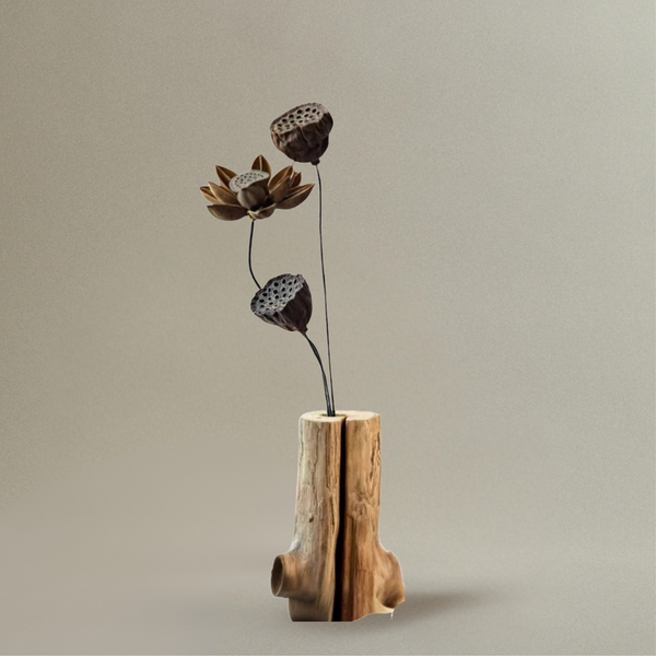 Vase en Bois Massif pour Fleurs Séchées