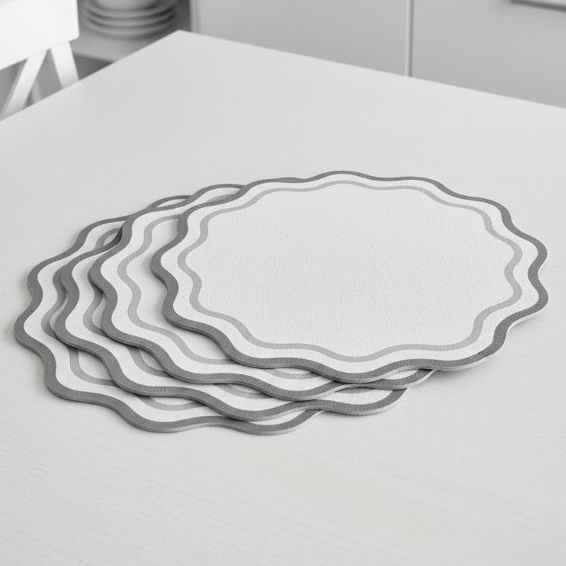 Set De Table Cuir Design Fleur Bord Ondulé