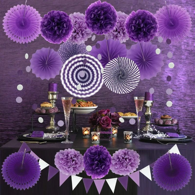 Décorations Festives Guirlande De Fleurs En Papier Avec Pompons Et Éventails