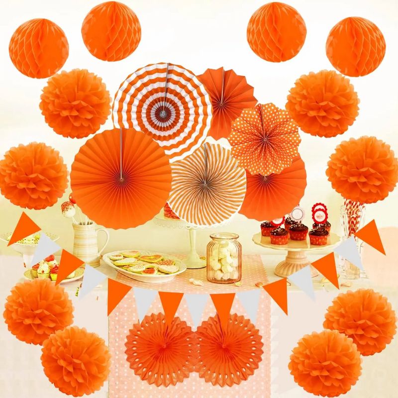 Décorations Festives Guirlande De Fleurs En Papier Avec Pompons Et Éventails