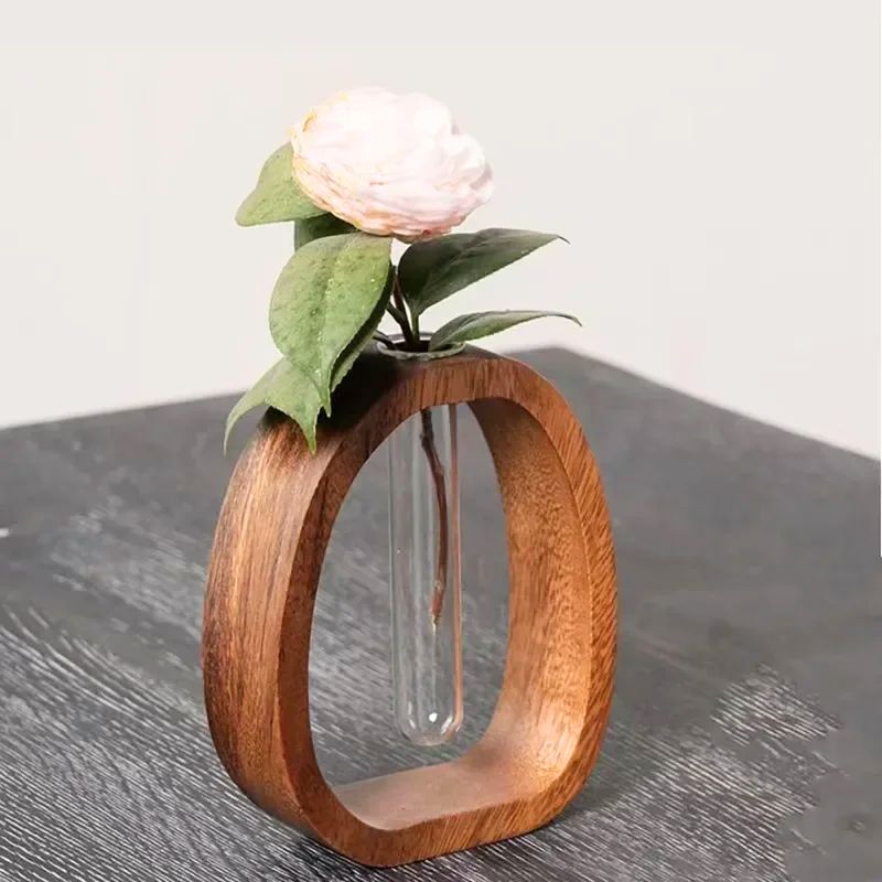 Vase en Bois avec Récipient en Verre pour Fleurs