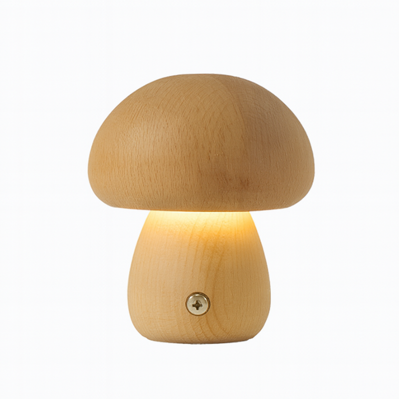 Lampe Champignon Tactile En Bois Naturel