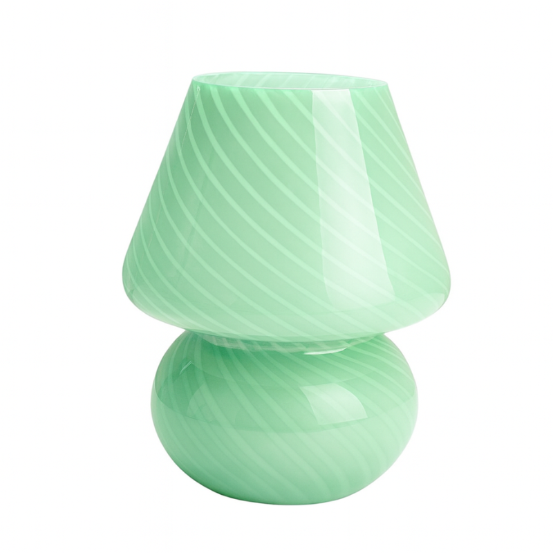 Lampe Champignon Verte En Verre Strié Élégante