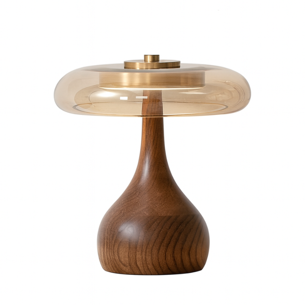 Lampe Champignon Design Naturel Avec Base En Bois Sculpté