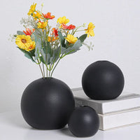 Vase Rond Noir en Céramique pour Fleurs Artificielles