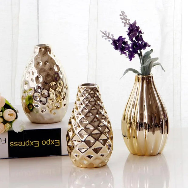 Vase en Céramique Doré pour Fleurs