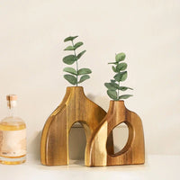 Vase en Bois Massif pour Fleurs Séchées Lot de 2