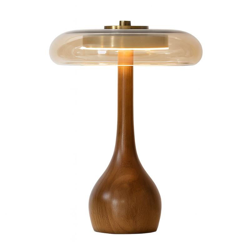 Lampe Champignon Design En Bois Et Verre Élégante
