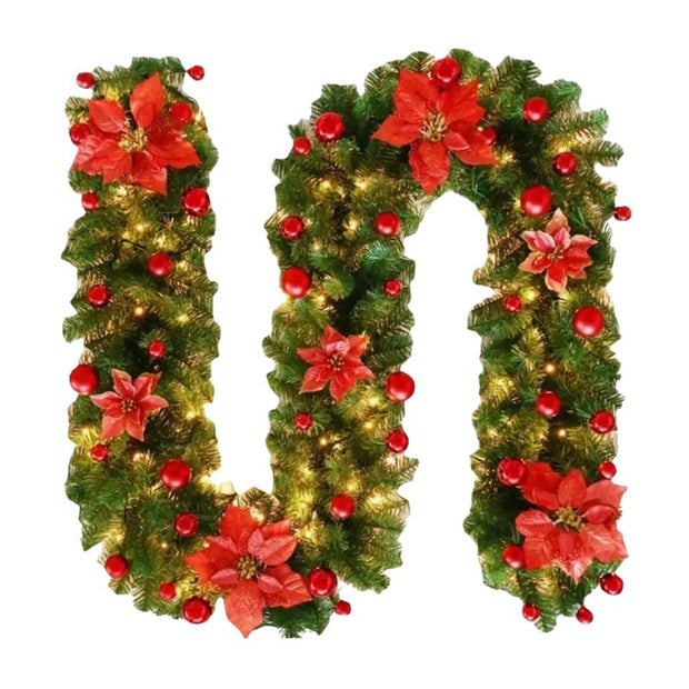 Guirlandes de Noël Lumineuses avec Boules et Fleurs Décoratives