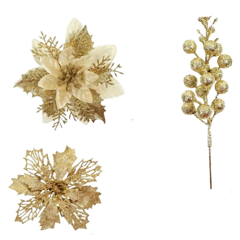 Décorations de Noël Ornements Floraux Brillants