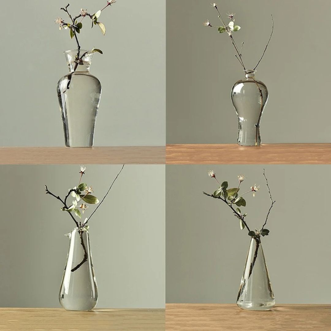 Vase Japonais en Verre Transparent pour Plantes et Fleurs
