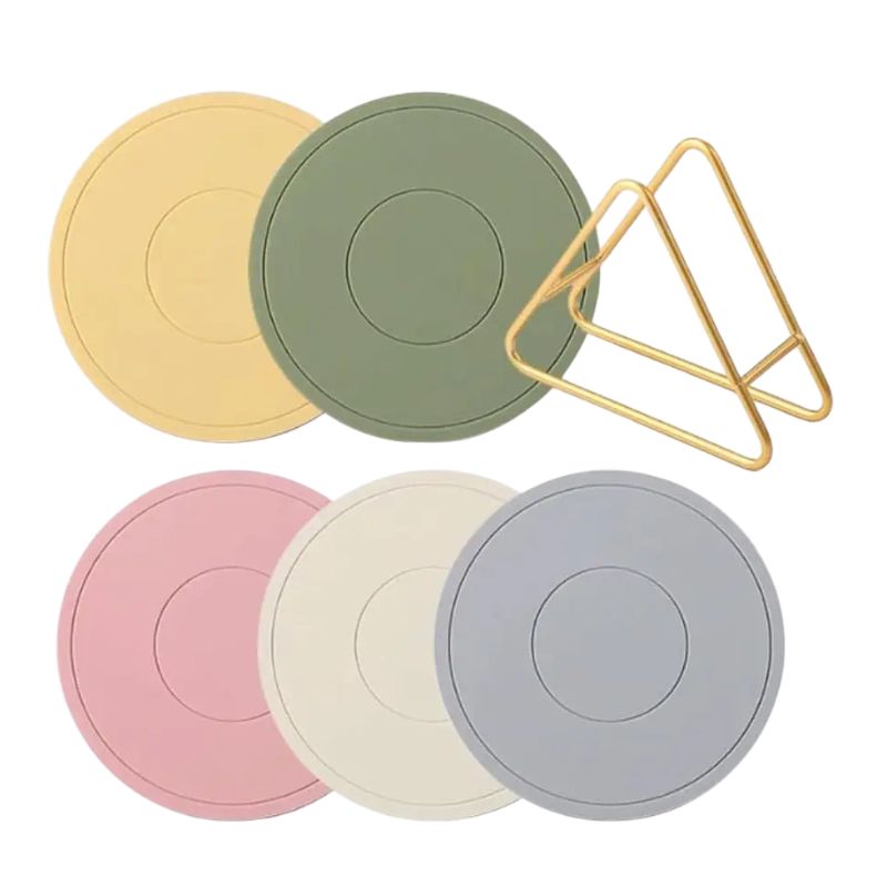 Set De Table Silicone Rond Avec Support Doré Élégant 6 Pièces