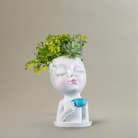 Vase Visage à Fleurs Moderne en Résine