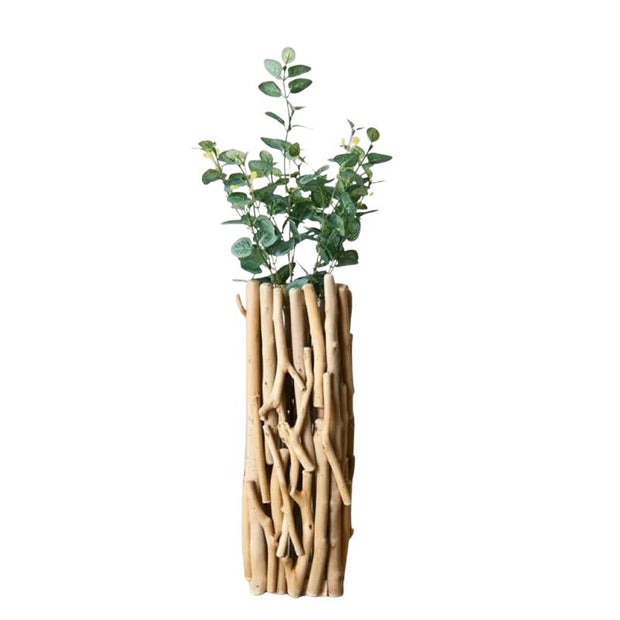 Vase en Bois Naturel Géométrique de Style Vintage