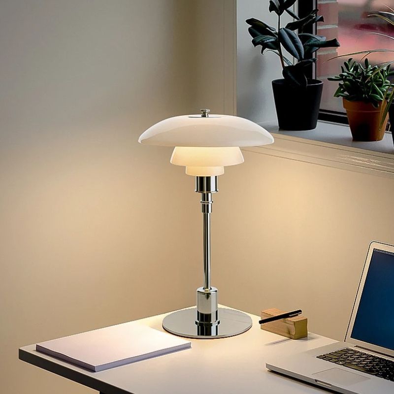 Lampe Champignon Scandinave En Verre Et Métal Argenté