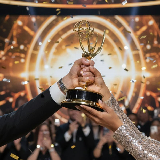 Statuette Oscar Dorée Avec Globe Stylisé Et Base Élégante