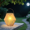 Lampes Solaires de Jardin Style Lanterne en Rotin