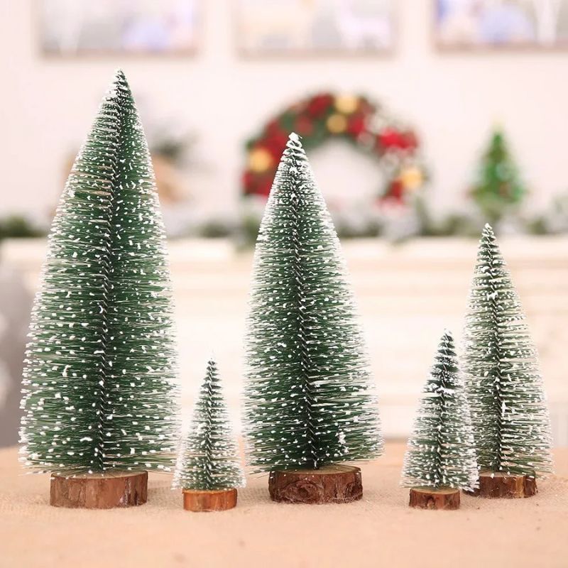Sapin en Bois Miniature avec Neige Artificielle