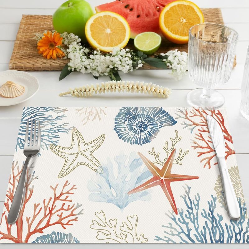 Set De Table En Lin Étoiles De Mer Et Coraux Pastels