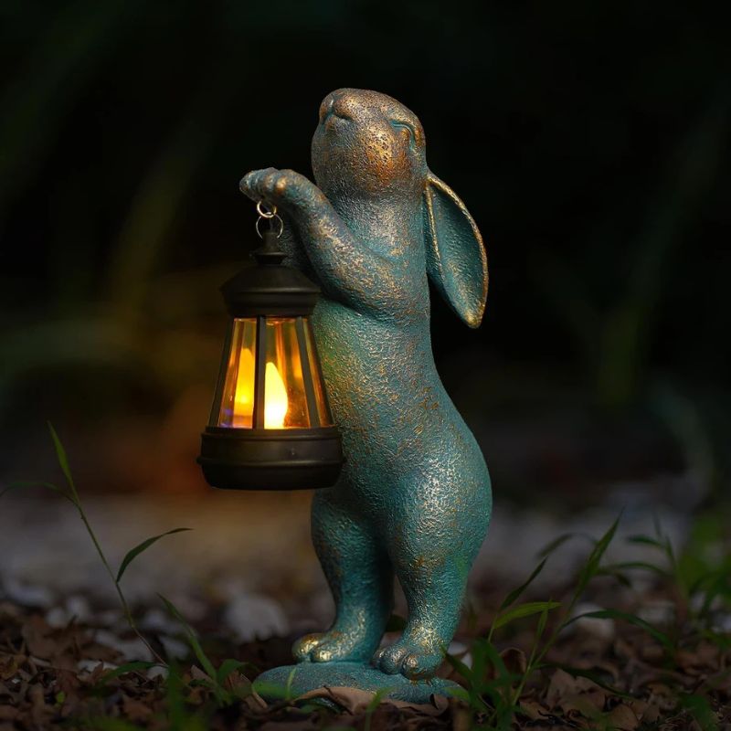 Sculpture Lapin Décorative Avec Lanterne Solaire