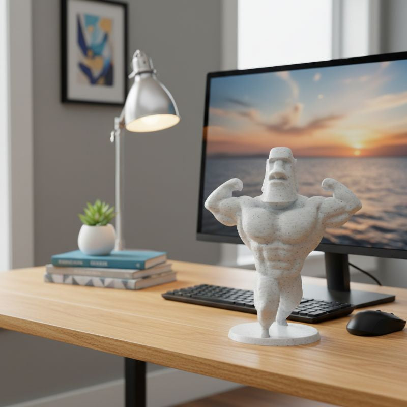 Sculpture Moai Musclé Avec Posture Puissante Décorative