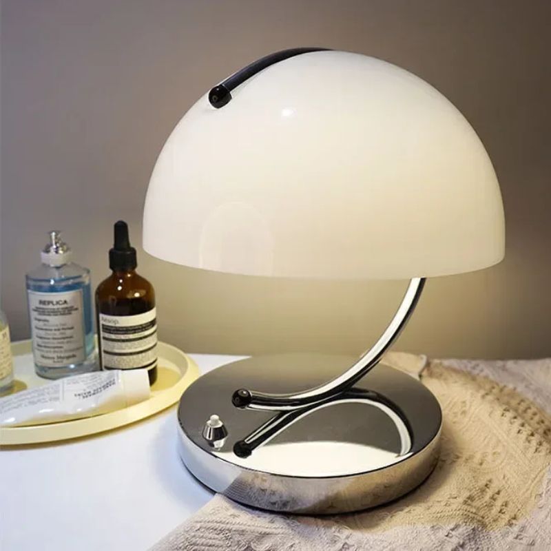 Lampe Champignon Blanc En Verre Et Métal Style Contemporain
