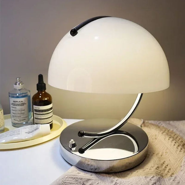 Lampe Champignon Blanc En Verre Et Métal Style Contemporain