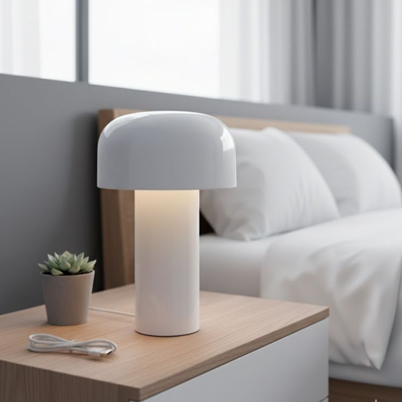 Lampe Champignon Blanc Avec Lumière Douce Et Élégante