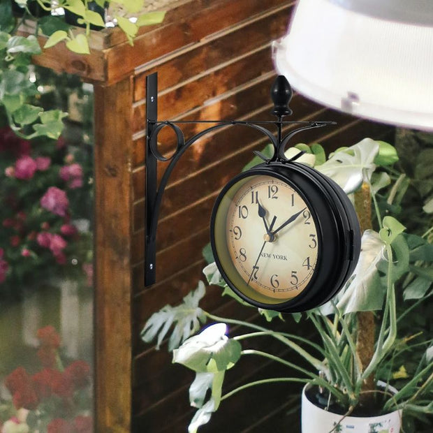 Horloge Ancienne Murale Double Face Style Station Rétro