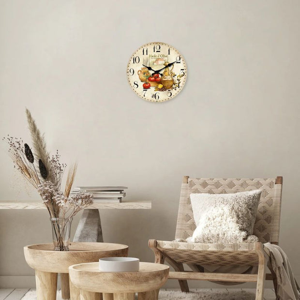 Horloge En Bois Décorative Avec Illustration Cuisine Méditerranéenne