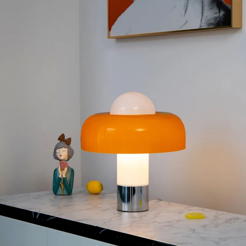 Lampe Champignon Orange Avec Lumière Chaude Et Style Italien