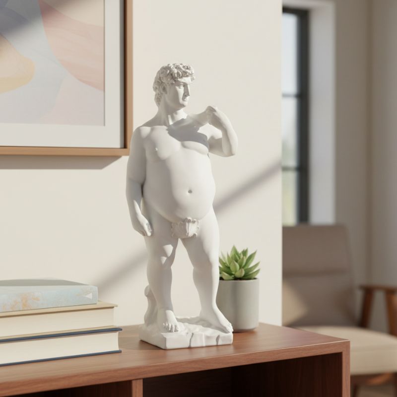 Sculpture David Revisitée Avec Silhouette Ronde Et Style Artistique