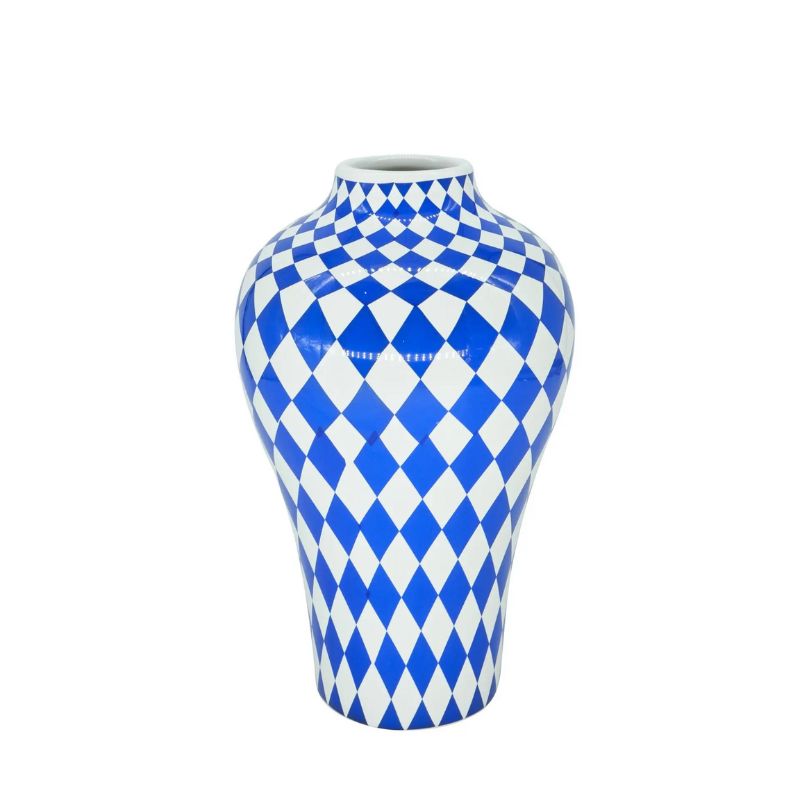 Vase Bleu en Céramique Matelassée Géométrique